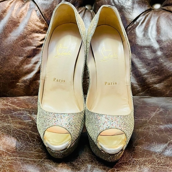 Christian Louboutin “Lady Peep” peep toe pumps 150mm glitter wrap leather EU39 - Picture 2 of 14